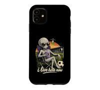 Funny UFO Alien Soccer Field I Live Here Taro Bubble Tea Case for iPhone 11