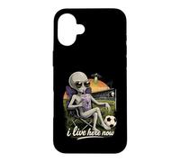 Funny UFO Alien Soccer Field I Live Here Taro Bubble Tea Case for iPhone 16 Plus