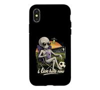 Funny UFO Alien Soccer Field I Live Here Taro Bubble Tea Case for iPhone X/XS
