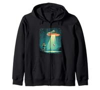 Funny UFO Beams a Fish Up for Cosmic Adventures Zip Hoodie