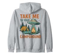 Funny UFO Camping Design Take Me to Your Campground Alien Zip Hoodie