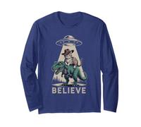 Funny UFO Cat T-Rex Meowdy Dino Ride Animal Lover Owner Mom Long Sleeve T-Shirt