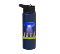 Funny UFO Easter Island Mystery Moai Statues Flying Saucer Stainless Steel Insulated Water Bottle
