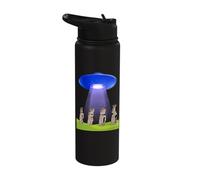 Funny UFO Easter Island Mystery Moai Statues Flying Saucer Stainless Steel Insulated Water Bottle