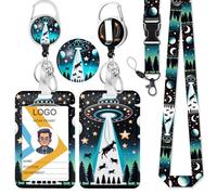 Funny UFO ID Badge Holder with Lanyard,Retractable Badge Reel,Breakaway Lanyard Key Holder, Detachable Neck Lanyard Strap with Vertical ID Card Holder for Nurse Teacher Student Office Staff
