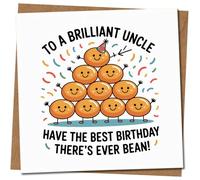 Funny Uncle Birthday Card - To a Brilliant Uncle Bean Pun - Cute Cartoon Beans, Confetti Design - Square Greeting Card 145mm x 145mm, Includes Kraft Envelope