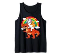 Funny Unicorn Cat Riding Dinosaur T-Rex Rainbow Space Galaxy Tank Top