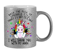 Funny Unicorn Mug Back The Fuck up Sprinkle Tits 11oz Ceramic Silver Glitter Finish