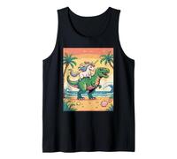 Funny Unicorn Riding Dinosaur Pixel Art Retro 8 Bit Beach Tank Top