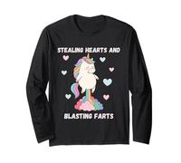 Funny Unicorn Stealing Hearts and Blasting Farts Long Sleeve T-Shirt