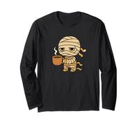Funny Unraveling Mummy Coffee Graphic Long Sleeve T-Shirt