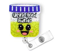 Funny Urine Good Hands Badge Reel Retractable for Urology Nurse, Urologist & Dialysis Tech, Cute Urine Specimen Badge Clip, Urine ID Badge Holder with Alligator Clip & 24” Durable Nylon Cord | Acrylic