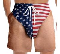 Funny US Flag Fake Briefs 3D Beach Shorts,Realistic Hairy Legs Graphic Swim Trunks,Patriotic American Flag Sling Briefs Prank Shorts,Summer Pool Party and Travel Gag Gift for Husband Men