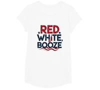 Funny USA Red White & Booze Patriotic Drinking Humor T-Shirt, Girls, White, Large
