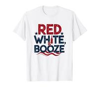 Funny USA Red White & Booze Patriotic Drinking Humor T-Shirt, Men, White, 3XL