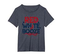 Funny USA Red White & Booze Patriotic Drinking Humor T-Shirt, Women's Plus, Heather Blue, 1X