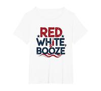 Funny USA Red White & Booze Patriotic Drinking Humor T-Shirt, Women's Plus, White, 2X