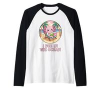 Funny Vacation Humor Travel Axolotl I Pee in The Ocean Raglan Baseball Tee
