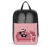 Funny Valentine Day Cute Skeleton on A Couch Shoe Bag for Travel Daily Use Anti-dust Storage Carrier Golf Shoe Pouch