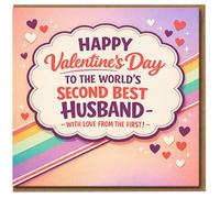 Funny Valentine’s Day Card for Husband - World’s Second Best Husband, From the First - Retro Rainbow Hearts Humour - Love Card for Him