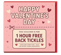 Funny Valentine’s Day Voucher Card - 1 Hour Free Back Tickles - Cute Romantic Gift for Boyfriend, Girlfriend, Husband or Wife - Love Anniversary Greeting Card with Envelope