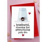 Funny Valentines Card for Husband, Thank You Husband Spider Card, Husband Anniversary Card, A6, Red