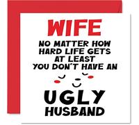 Funny Valentines Cards for Wife - Ugly Husband - Joke Happy Birthday Card for Wife from Husband Partner, Wifey Birthday Gift, 145mm Wedding Valentine's Day Greeting Cards Gift