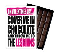 Funny Valentine's Day Boxed Chocolate Gift for Lesbian Card LGBTQ Queer Women Silly Valentine Present for Girlfriend Civil Partner Oncocoa 100 Gram Belgian Milk Chocolate