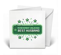 Funny Valentines Day Card| Anniversary Card For Husband, Gifts For Him Men. Gamer Video Game 8-Bit Pixel Joke "Achievement Unlocked Best Husband" Level Up Love Cards, 5.1"(13*13cm)|With Envelope