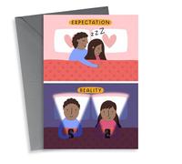 Funny Valentine's Day Card - Expectation vs Reality - Phone in Bed 1001