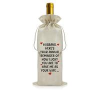 Funny Valentines Gifts for Husband Drawstring Wine Bag Humorous Birthday Gift for Him Congratulation Anniversary Keepsake Gifts for Husband from Wife Christmas Thanksgiving Fathers Day Present for Men