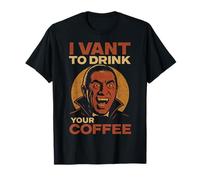 Funny Vampire Coffee Drinking Graphic Tee T-Shirt