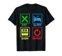 Funny Video Game Eat Sleep Dash Repeat Black Geometric V-Neck T-Shirt - Unisex Adults, Casual Gamer, Gamers, Comfort, Short Sleeve, Small