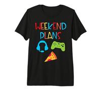 Funny Video Gamer Weekend Plan Pizza Gamepad Kids Fun Gaming Premium T-Shirt