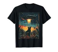 Funny Vintage Black Cat UFO Alien Abduction Sci-Fi T-Shirt
