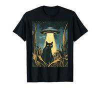 Funny Vintage Black Cat UFO Alien Abduction Sci-Fi T-Shirt
