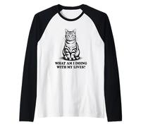 Funny Vintage Cat Quote Meme What Am I Doing with My Lives Raglan Baseball Tee