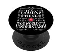 Funny Vintage Coraline Name T-Shirts And Gifts PopSockets Adhesive PopGrip - Phone Grip Accessory - Black - Compatible with Mobile Phones with smooth, hard, plastic cases