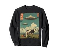 Funny Vintage Japanese Cow About to be Abducted UFO Alien Sweatshirt