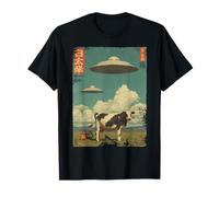 Funny Vintage Japanese Cow About to be Abducted UFO Alien T-Shirt