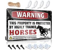 Funny Vintage Metal Sign Warning This Property Is Protected By A Highly Trained Horses Tin Sign Funny Garage Signs For Men Funny Signs For Home De(20X30CM)