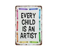 Funny Vintage Metal Tin Sign Every Child Is An Artist Positive Classroom Art Growth Art Playroom Decor Poster Motivational Poster Suitable For Home And Kitchen Bar Wall Decor 8x5.5 Inch
