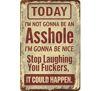 Funny Vintage Metal Tin Sign Today I'M Not Gonna Be An .I'M Gonna Be Nice.Stop Laughing You ers,It Could Happen Wall Art Decor 8x12 Inch