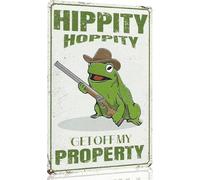 Funny Vintage Metal Tin Signs Frog Room Decor Hippity Hoppity Get Off My Property Sign No Tresspassing Private Property Signs Cool Stuff Poster for Home Wall Bedroom Door Garden 8x12 Inch