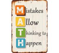 Funny Vintage Mistakes Allow Thinking Math Vintage Tin Sign Metal Wall Art Classroom Poster Fun Wall Decor For Home Bar Cafe 5.5x8 Inch