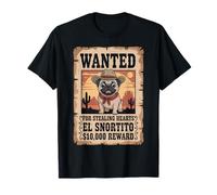 Funny Vintage Pug Wanted Poster Cute Western Cowboy Pugs Dog T-Shirt
