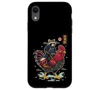 Funny Vintage Raccoon Rooster Chicken Japanese Ukiyo-e Art Case for iPhone XR