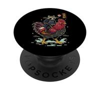 Funny Vintage Raccoon Rooster Chicken Japanese Ukiyo-e Art PopSockets Adhesive PopGrip