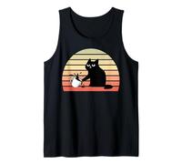 Funny Vintage Retro Sarcastic Cat Knocks Coffee Cup Tank Top