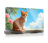 Funny Vintage Signs A Ginger Cat Sits On A Stone Ledge With Flowers And Blue Sky In The Background. Tin Sign Office Tin Sign Decaor Sign(30X40CM)